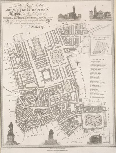 A legnemesebb Jánosnak, Bedford hercegének. A Bloomsbury-i Szent Giles in the Fields és Szent György egyesített plébániáinak terve. alkotó: James the Elder Wyld
