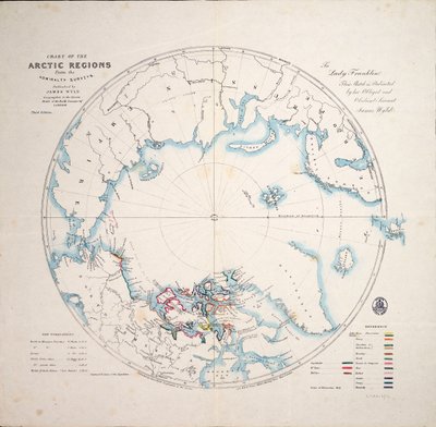 Az északi sarkvidék térképe az Admiralitás felméréseiből, harmadik kiadás, 1854 körül (metszet) alkotó: James the Younger Wyld