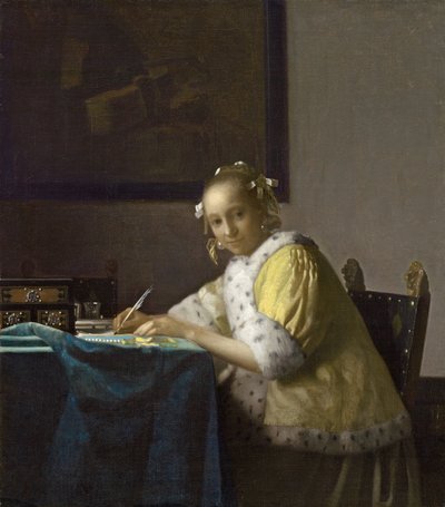Egy hölgy írás, c. 1665 (olaj, vászon) alkotó: Johannes Vermeer