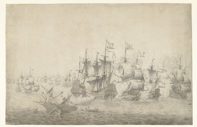 Egy tengeri csata, valószínűleg Lowestoftnál 1665. június 13-án (bal oldal) alkotó: Jan Abrahamsz. Beerstraten (possibly)