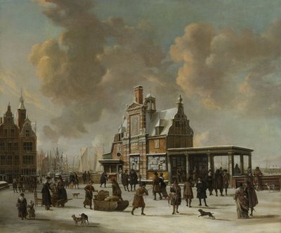 A Paalhuis és a Nieuwe Brug, Amszterdam, télen alkotó: Jan Abrahamsz. Beerstraten