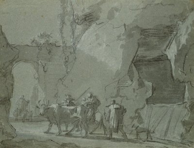 Pásztorok egy boltív előtt, 1650-52 körül (indiai tinta és kréta papíron) alkotó: Jan Asselijn