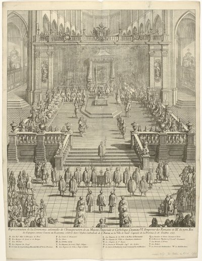 Inhuldiging van Keizer Karel VI als graaf van Vlaanderen te Gent, 1717 Károly császári és katolikus felsége ünnepélyes beiktatási ceremóniájának ábrázolása. A rómaiak császára és Spanyolország harmadik királya, mint Flandria grófja alkotó: Jan Baptist Berterham
