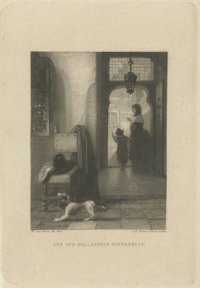 Belső kutyával RÉGI HOLLAND BELSŐ HÁZ. (cím a tárgyon) alkotó: Jan Baptist Tetar van Elven