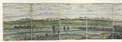 Hottentots Holland panoráma Kaapsche Bergen a foktól északra, a Baay-falstól a Tygerbergig húzódik. 1787 (cím a tárgyon) alkotó: Jan Brandes