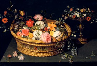 "Virágkosár és serleg aranyozott ezüstben", csendélet, 17. század alkotó: Jan Bruegel the Younger