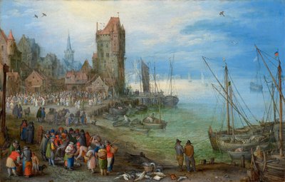 Kikötői jelenet halpiaccal alkotó: Jan Brueghel the Elder