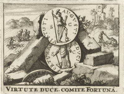 Kőhalmon nyugvó római érmék Virtute Duce, Comite Fortuna (cím a tárgyon) alkotó: Jan Claesz ten Hoorn