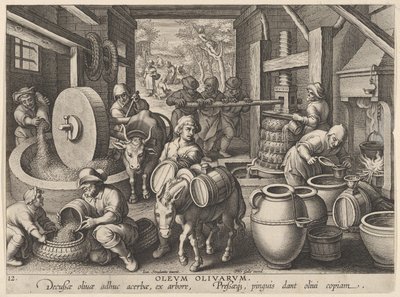 A modern idők új találmányai [Nova Reperta], The Invention of the Olive Oil Press, p..., kb. 1600. alkotó: Jan Collaert I