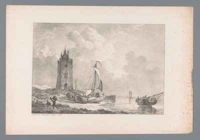Tengerparti táj toronnyal Holland mesterek festményei a Wijlen den Wel-Ed gyűjteményéből. született Mr J.A. van Dam (sorozat címe) alkotó: Jan Dam Steuerwald (possibly)