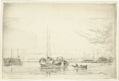 Kilátás a folyóra, bárkával és evezős csónakkal alkotó: Jan Daniël Cornelis Carel Willem baron de Constant Rebecque