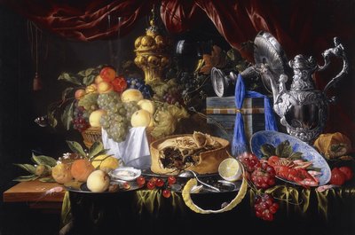 Pite óntányéron, részben hámozott citrom, ezüstkanál óntányéron, rák és garnélarák Wanli Kraak porselein tálban, 1649 alkotó: Jan Davidsz de Heem