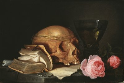 Vanitas-csendélet koponyával, könyvvel és rózsákkal, 1630 körül alkotó: Jan Davidsz de Heem