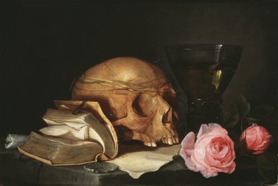 Vanitas csendélet koponyával, könyvvel és rózsákkal - Vanitas csendélet koponyával, könyvvel és rózsákkal, Heem, Jan Davidsz. nak,-nek alkotó: Jan Davidsz de Heem