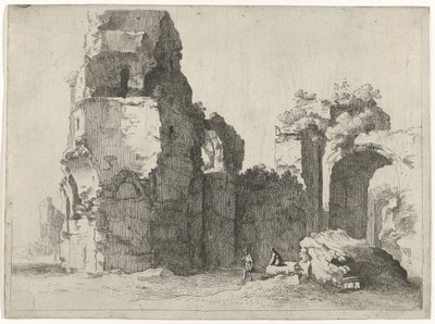 Római romok két figurával alkotó: Jan Gerritsz. van Bronckhorst