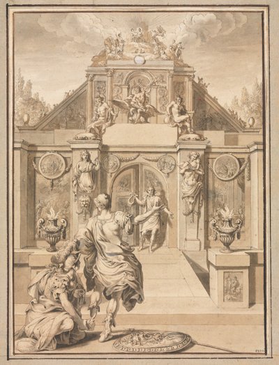 Perseus és Minerva egy templom előtt, 18. század első harmadában. alkotó: Jan Goeree