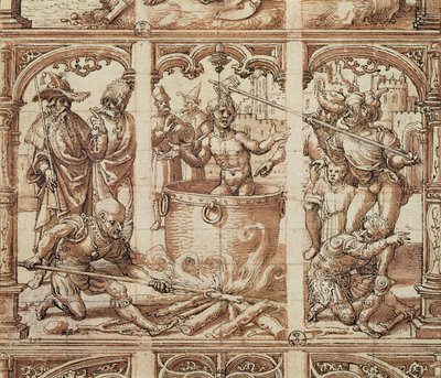 Szent János evangélista mártíromsága (papíron mosás) alkotó: Jan Gossaert
