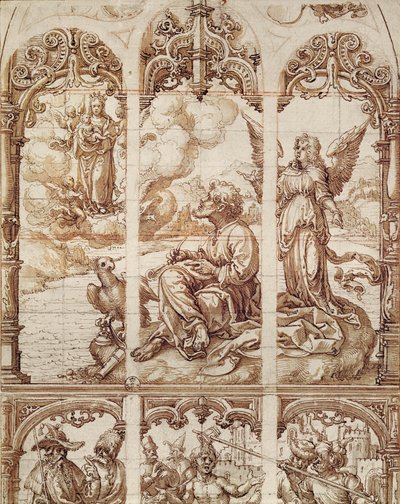 Szent János evangélista látomásait Patmosz szigetén kapja (papíron mosás) alkotó: Jan Gossaert