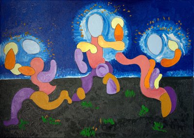 Június meleg éjszakáin a trogloditák a 2009-es Tűzet ünneplik (olaj, vászon) alkotó: Jan Groneberg
