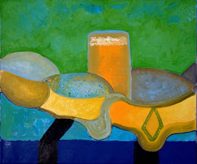 Csendélet sörrel és hallal, 2009 (olaj, vászon) alkotó: Jan Groneberg