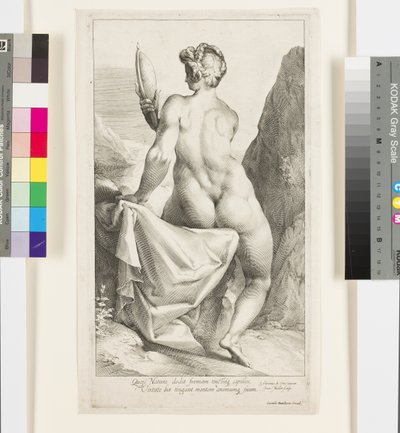 Prudence önmagára néz a tükörben (metszet) alkotó: Jan Harmensz Muller