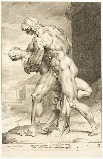 Egy szabin nő megerőszakolása, oldalnézet alkotó: Jan Harmensz. Muller