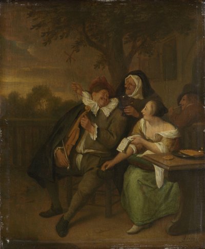 Férfi hegedűs rossz társaságban alkotó: Jan Havicksz. Steen (copy after)