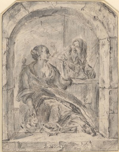 Pipázó nő és egy férfi két pipával alkotó: Jan Havicksz. Steen (possibly)