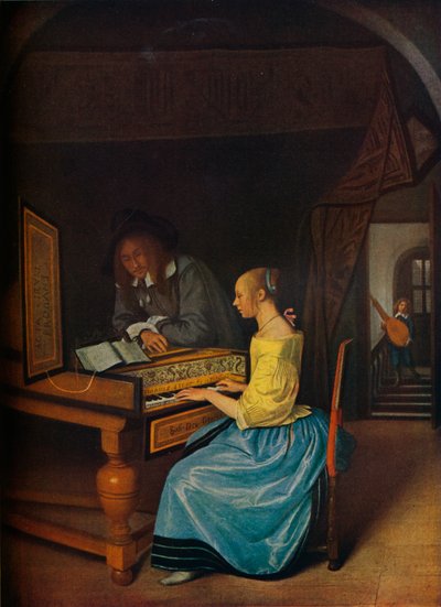Egy fiatal nő csembalón játszik egy fiatal férfinak, 1659 alkotó: Jan Havickszoon Steen