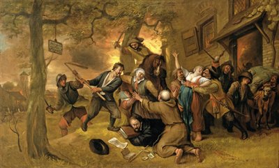Parasztok és katonák egy kocsmán kívül – Hollandia megerőszakolásának allegóriája alkotó: Jan Havickszoon Steen