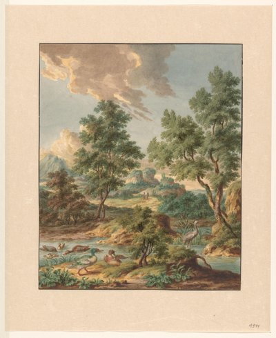 Táj vízimadarak a tóban alkotó: Jan Hendrik Troost van Groenendoelen
