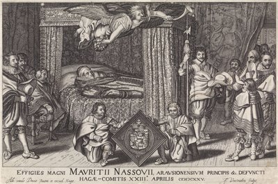 Paradebed van Prins Maurits, 1625 A nagy Maurice Nassouii, Arausion hercegének képmásai stb. az elhunyt Hague-Comitis XXIII 1825. április (cím a tárgyon) alkotó: Jan Hendriksz. Verstraelen