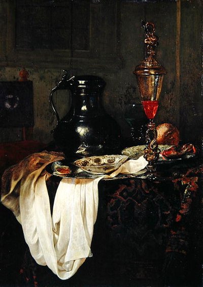 Csendélet ón Tankarddal és serleggel fedővel (olaj tölgyfa panelen) alkotó: Jan Jansz Treck