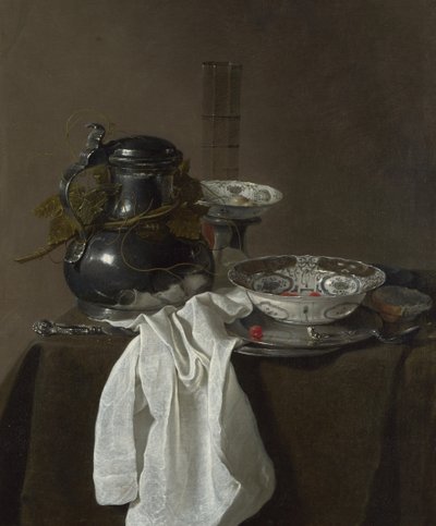 Csendélet ón zászlóval és két Ming-tállal, 1651 alkotó: Jan Jansz. Treck