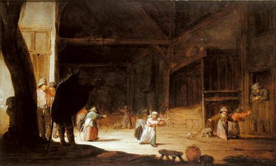 Egy álarcos, aki gyerekeket ijeszt egy istállóban alkotó: Jan Jansz van Buesem