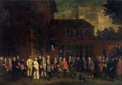 A vívócéh tagjai üdvözlik a Sint-Michiels-i apátot alkotó: Jan Josef the Younger Horemans