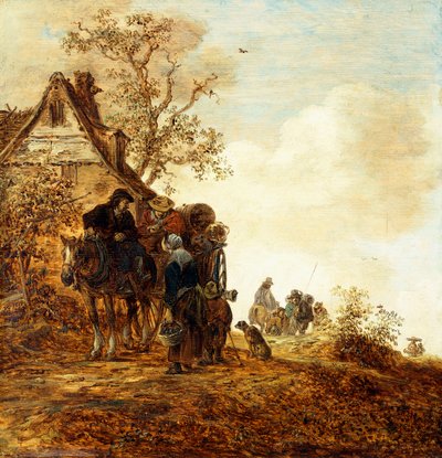 Parasztok szekéren Jan Josephsz kunyhónál, 1651 alkotó: Jan Josephsz van Goyen