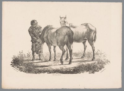 Ember és két ló Beesten Studien J. Kobell Paul Potter nyomán Nr. 1 (sorozat címe) alkotó: Jan Kobell (III)