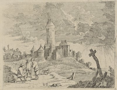 Táj egy kastéllyal és három férfival alkotó: Jan Lauwryn Krafft (I) (possibly)