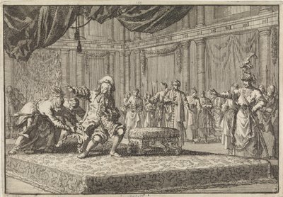 Az ülés, amelyet a nagyvezír széke mellé helyezett, a francia konstantinápolyi küldötttől származik, 1677 alkotó: Jan Luyken