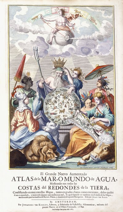 Allegorikus címlap, "The Great New Kitged Atlas of the Sea, 1680 alkotó: Jan Luyken