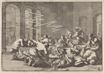 A lengyel Perzyn faluban 23 embert ölt meg villám a keresztelő étkezés közben, 1676 alkotó: Jan Luyken
