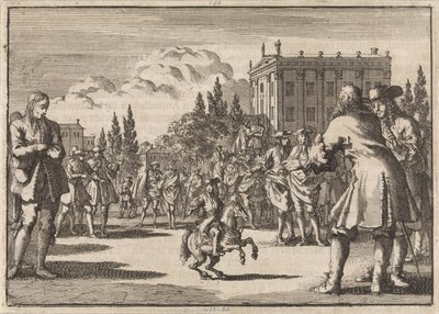 Egy madridi téren tömeg gyűlt össze Louisillo, a spanyol király törpe körül, 1675 alkotó: Jan Luyken