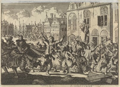 Lázadás Enkhuizenben, amelyben Kwast és Turk admirálisok házait lerombolták, 1635 alkotó: Jan Luyken
