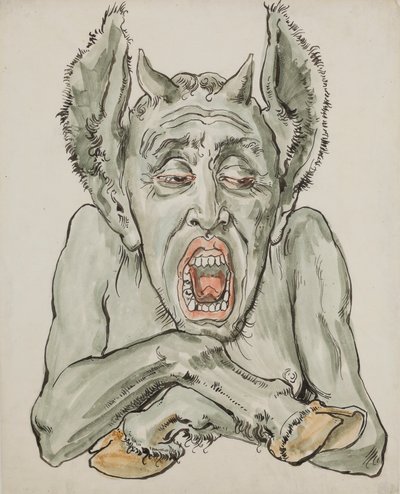 A Szent Mária-templom polikrómiájához készült karton – A tátott szájú ördög mellszobra alkotó: Jan Matejko