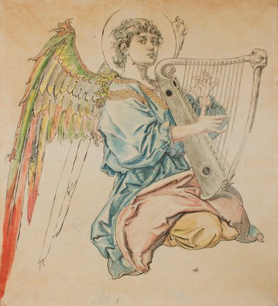 Kartonterv a Mária-templom polikróm díszítéséhez - Lantot játszó angyal alakja alkotó: Jan Matejko