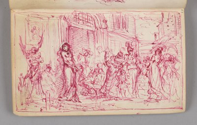 Skizzenbuch. Einseitige Zeichnung. Vorderseite: Kompositionsskizze einer unbekannten Szene ("Weihe der Dirne"?) alkotó: Jan Matejko