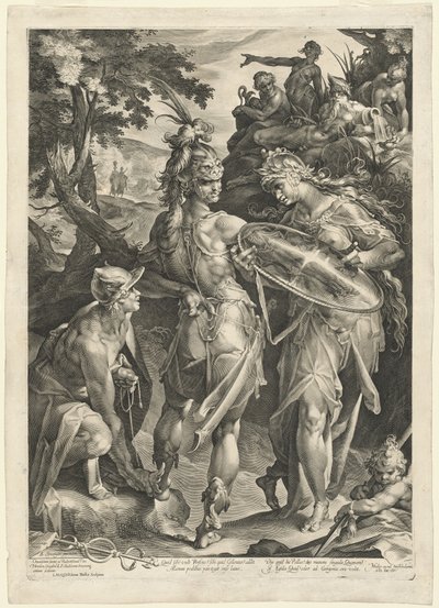 Minerva és Mercury felfegyverzi Perseust alkotó: Jan Muller, after Bartholomaeus Spranger