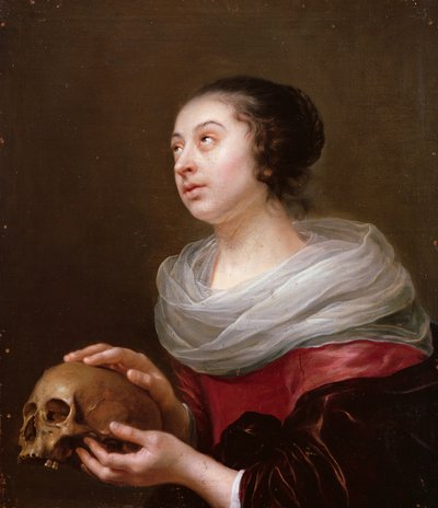 Egy fiatal nő koponyával, 1640-es évek alkotó: Jan Olis