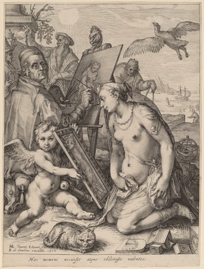 Meztelen nőt festő művész: A vizuális észlelés allegóriája alkotó: Jan Pietersz Saenredam after Hendrik Goltzius